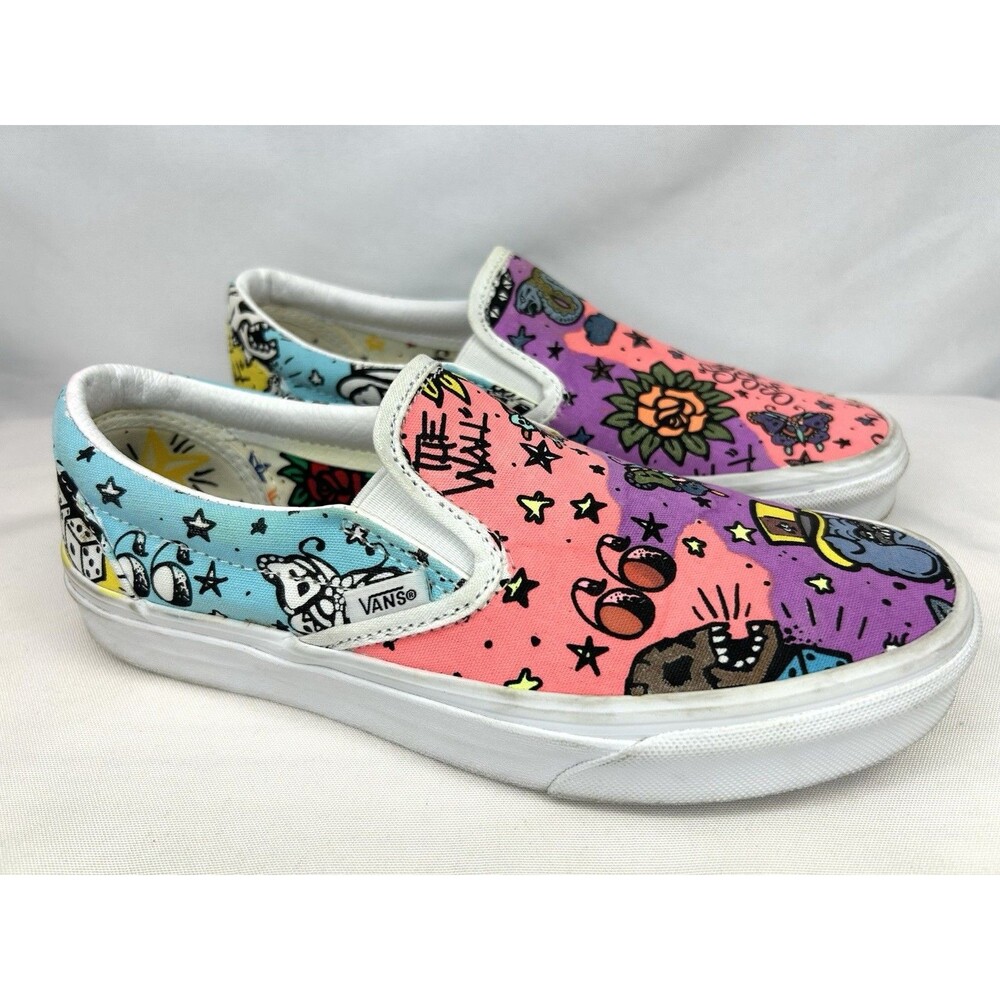 Vans Shoes Women's 7.5 Tattoo Art Floral Skateboarding Butterfly Skull